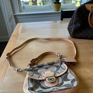 Rare Special Edition Coach Brown and Tan Signature Shoulder Bag